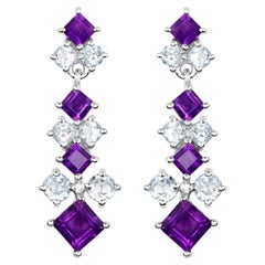 Natural Amethyst and Blue Topaz Chandelier Earrings 5 Carats