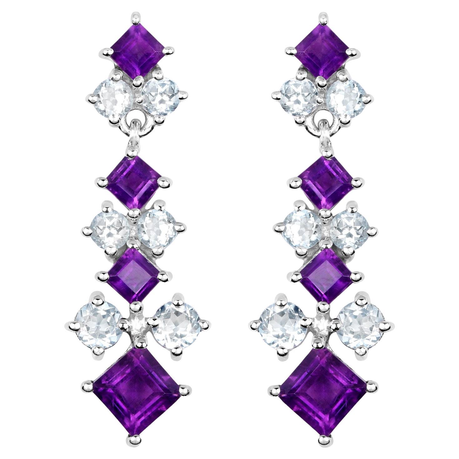 Natural Amethyst and Blue Topaz Chandelier Earrings 5 Carats For Sale
