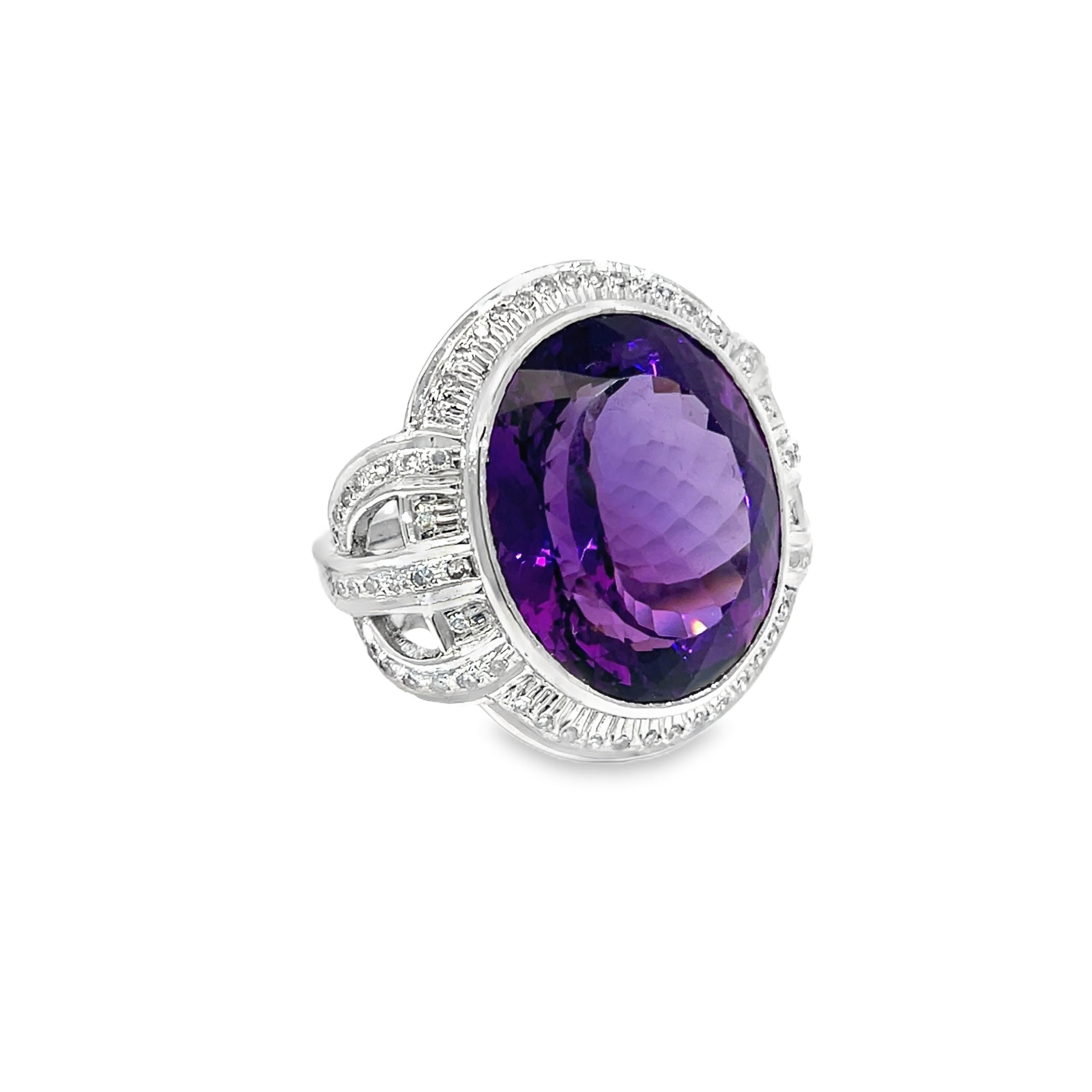 Anillo Cóctel Amatista Natural y Diamante en venta 5