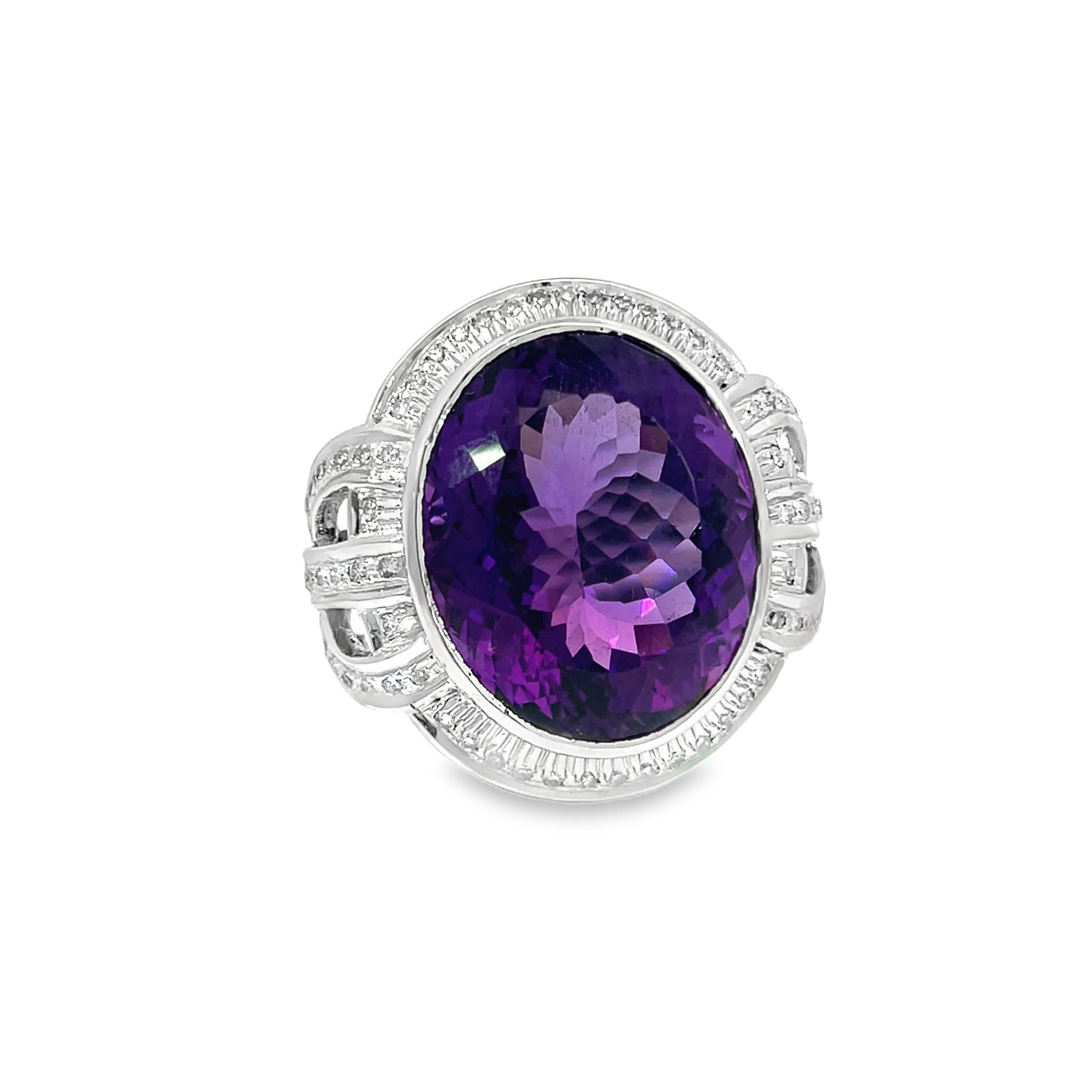 Anillo Cóctel Amatista Natural y Diamante en venta 6