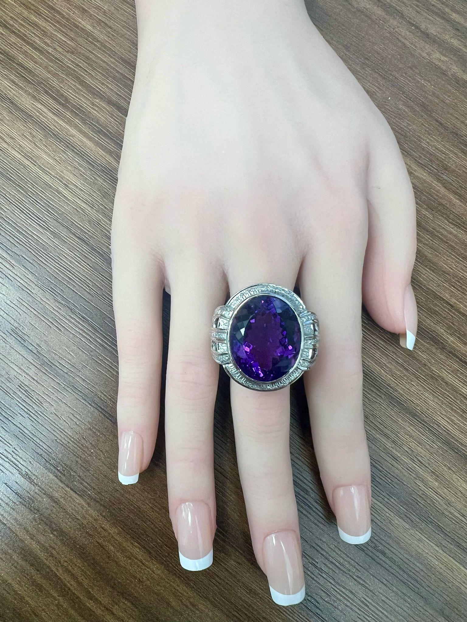 Anillo Cóctel Amatista Natural y Diamante Corte mixto en venta