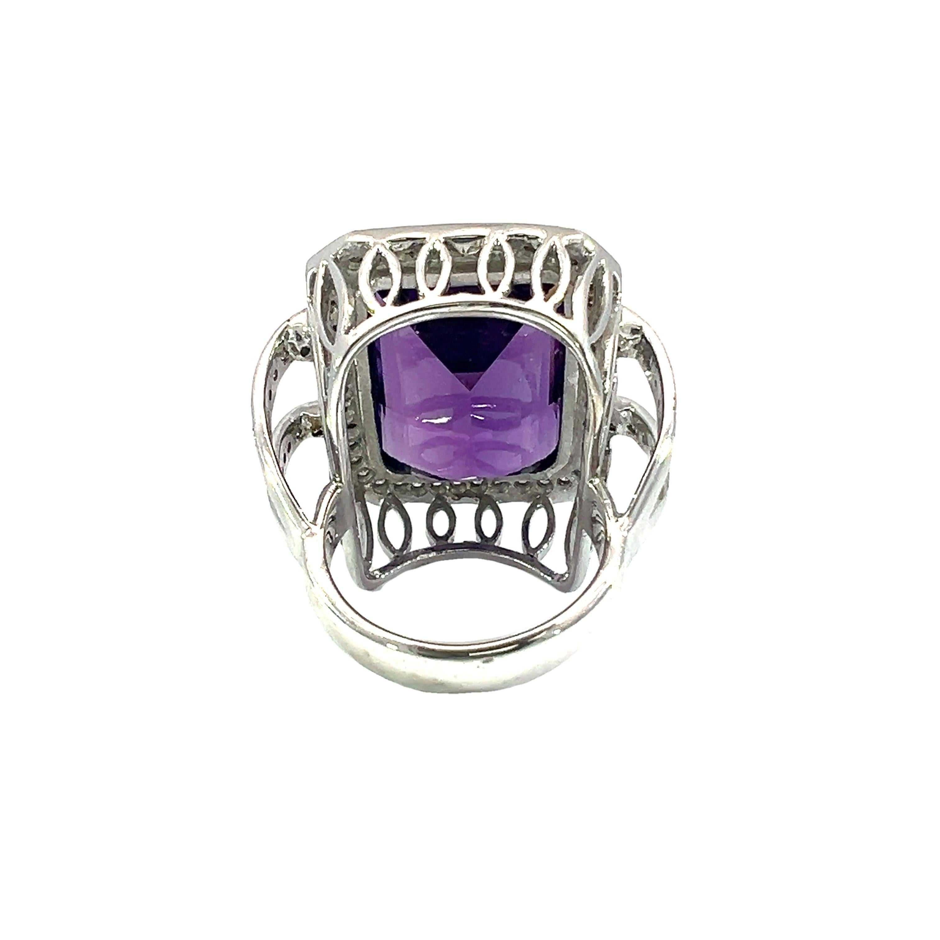 Bague en or 14Kt avec améthyste naturelle et diamant Pour femmes en vente