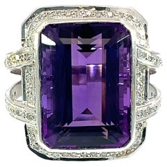 Bague en or 14Kt avec améthyste naturelle et diamant