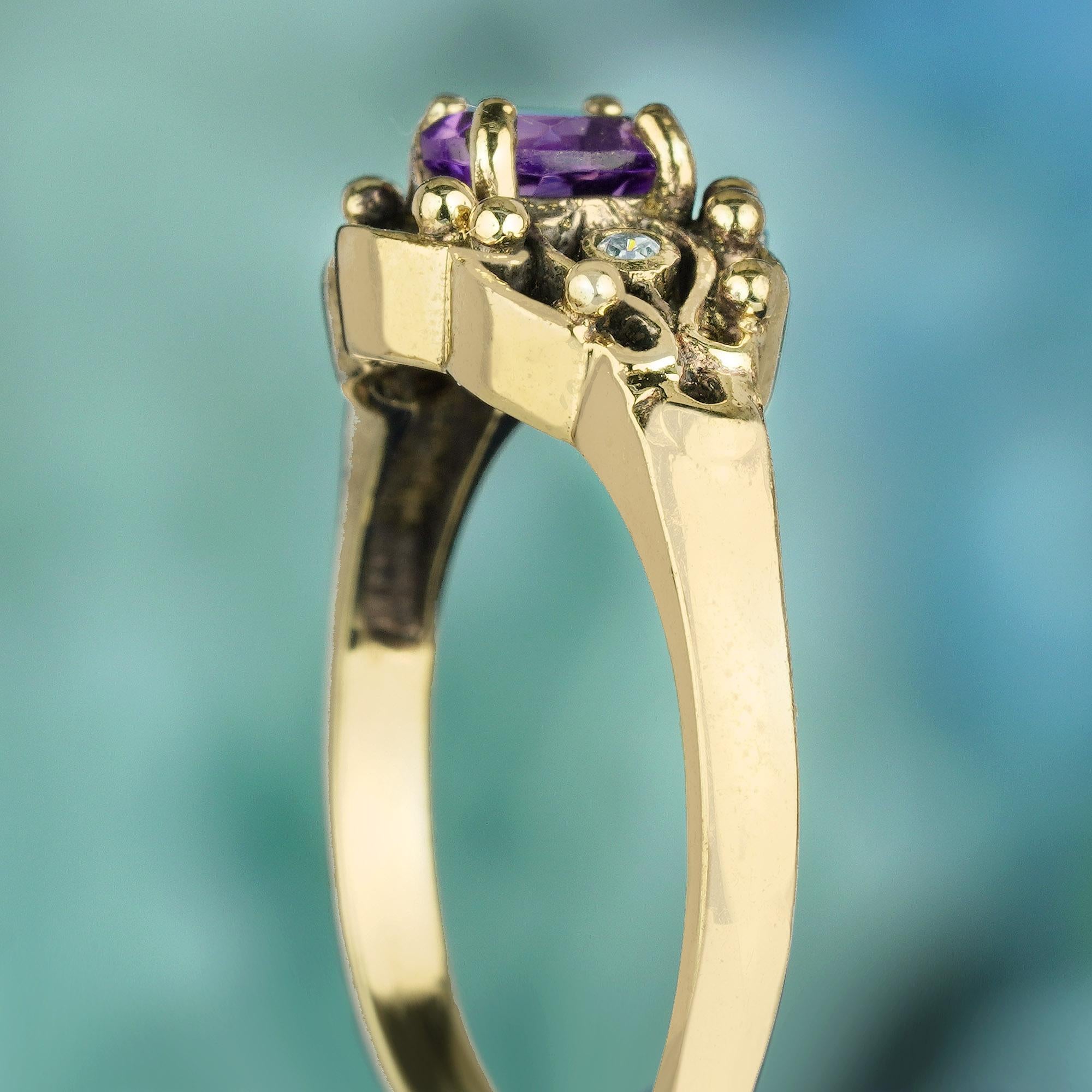 Natürlicher Amethyst und Perle Vintage Style Ring in massivem 9K Gelbgold Damen im Angebot