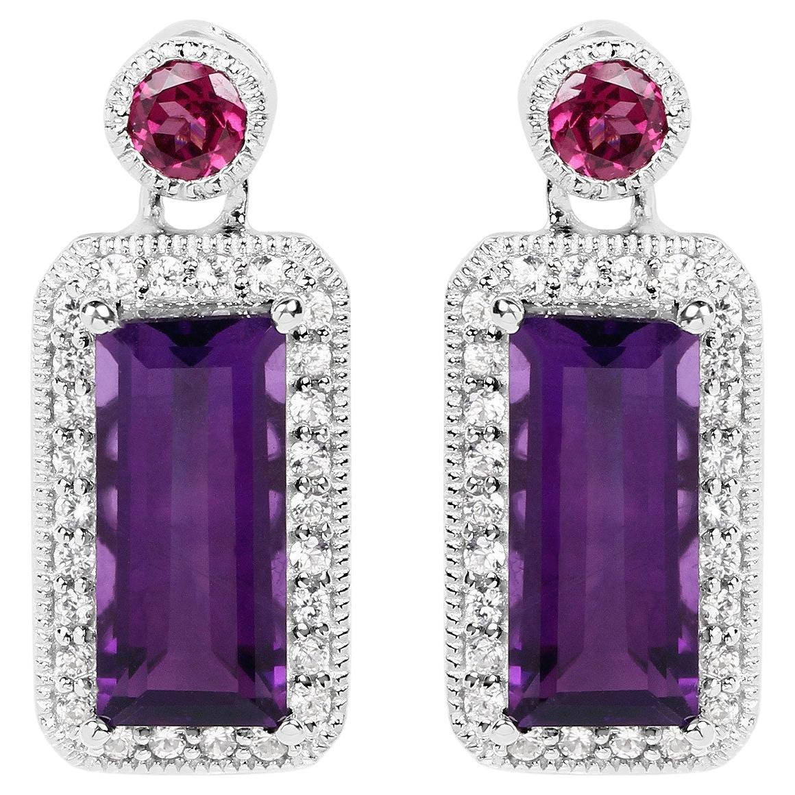 Amethyst- und Rhodolith-Ohrringe aus Sterlingsilber 7 Karat