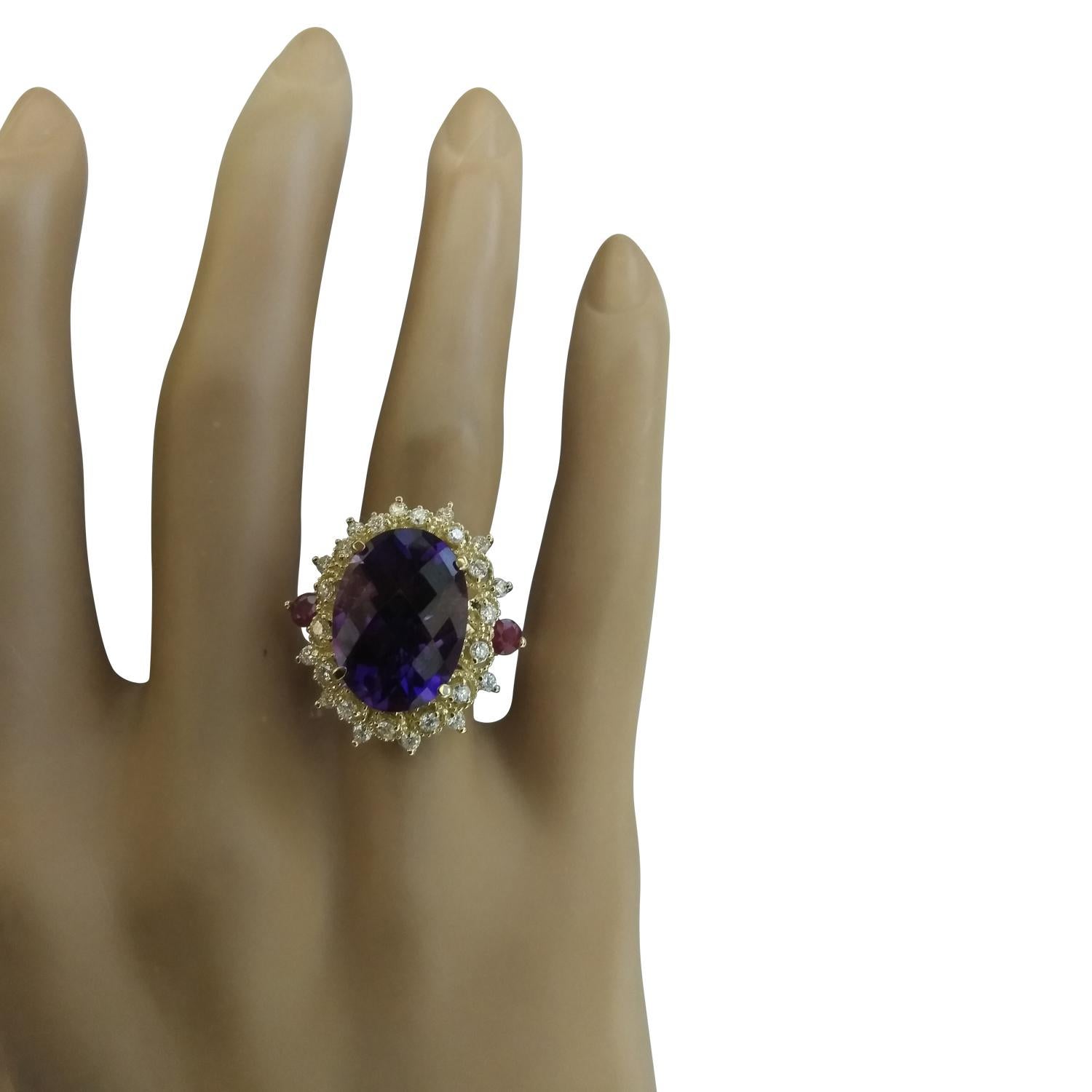 Oval Cut Natural Amethyst and Ruby Diamond Ring in 14 Karat Solid Yellow Gold  For Sale