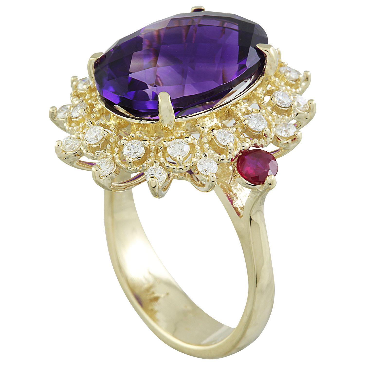 Natural Amethyst and Ruby Diamond Ring in 14 Karat Solid Yellow Gold  In New Condition For Sale In Los Angeles, CA