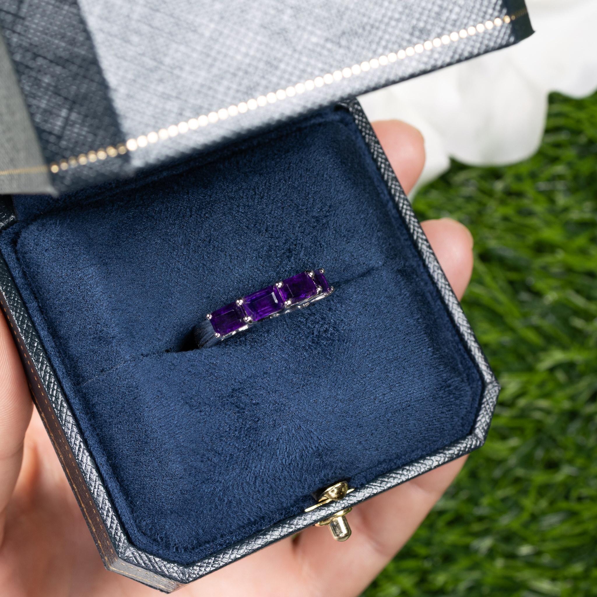 Octagon Cut Natural Amethyst Band Ring 2.24 Carats For Sale