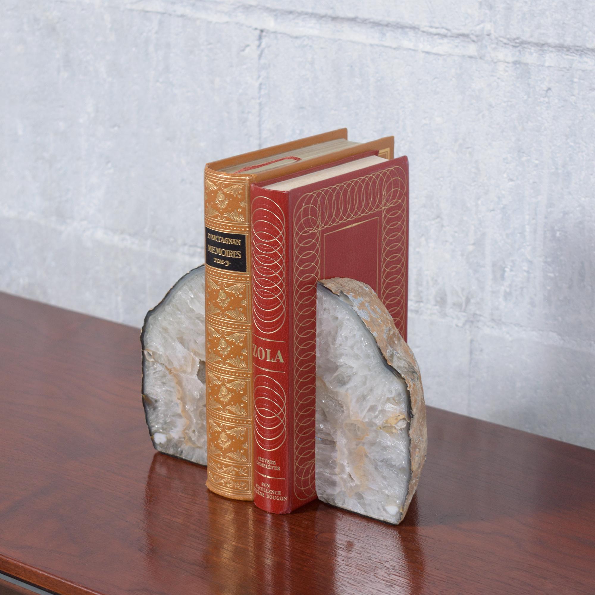 Hand-Crafted Natural Amethyst Bookends: Elegant Geode Decor for Home or Office For Sale