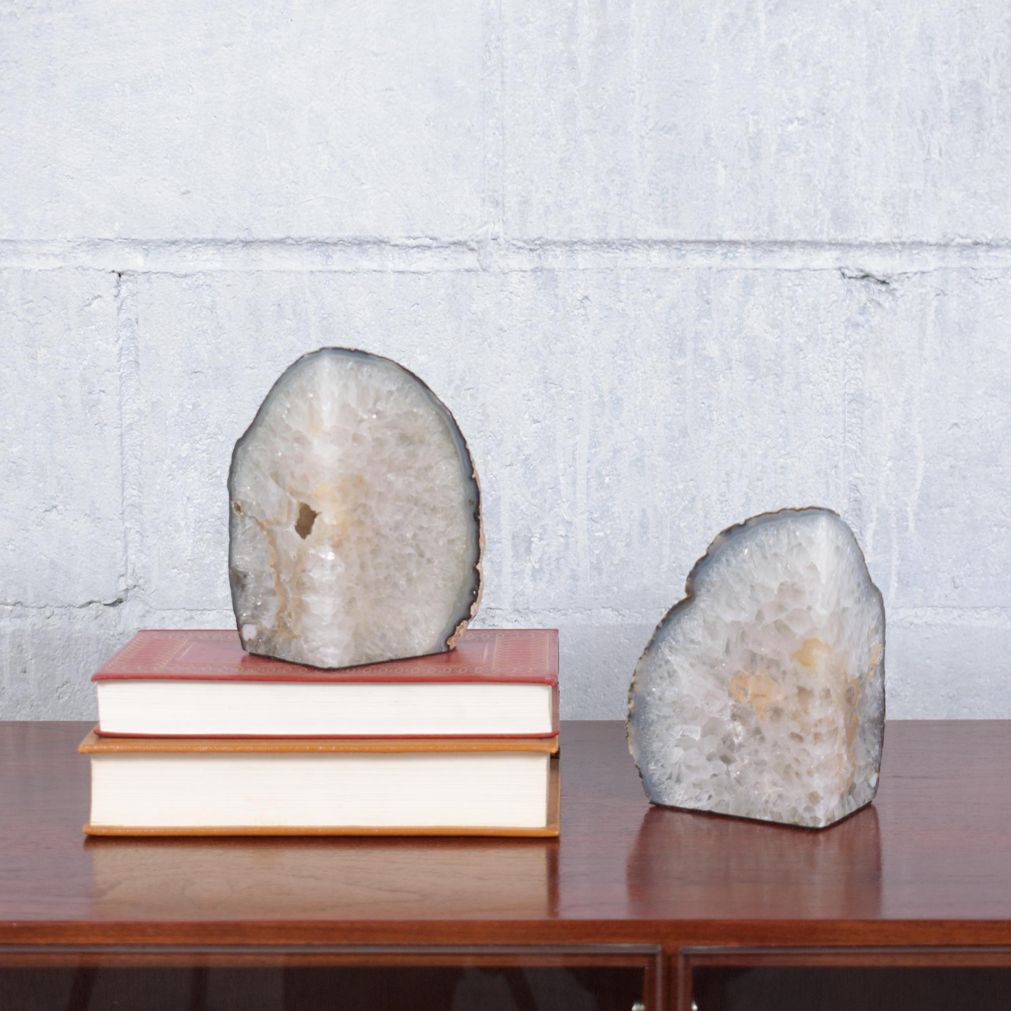 Natural Amethyst Bookends: Elegant Geode Decor for Home or Office In Good Condition For Sale In Los Angeles, CA