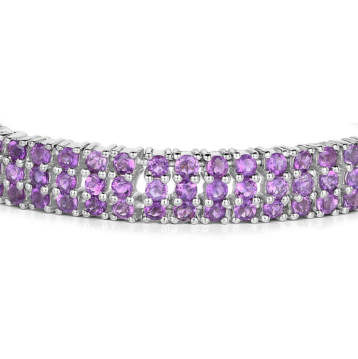 Round Cut Natural Amethyst Bracelet 10.26 Carats Sterling Silver For Sale