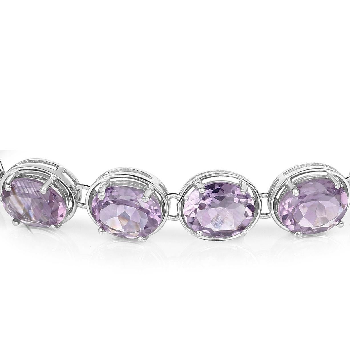 Oval Cut Natural Amethyst Bracelet 30 Carats Sterling Silver For Sale