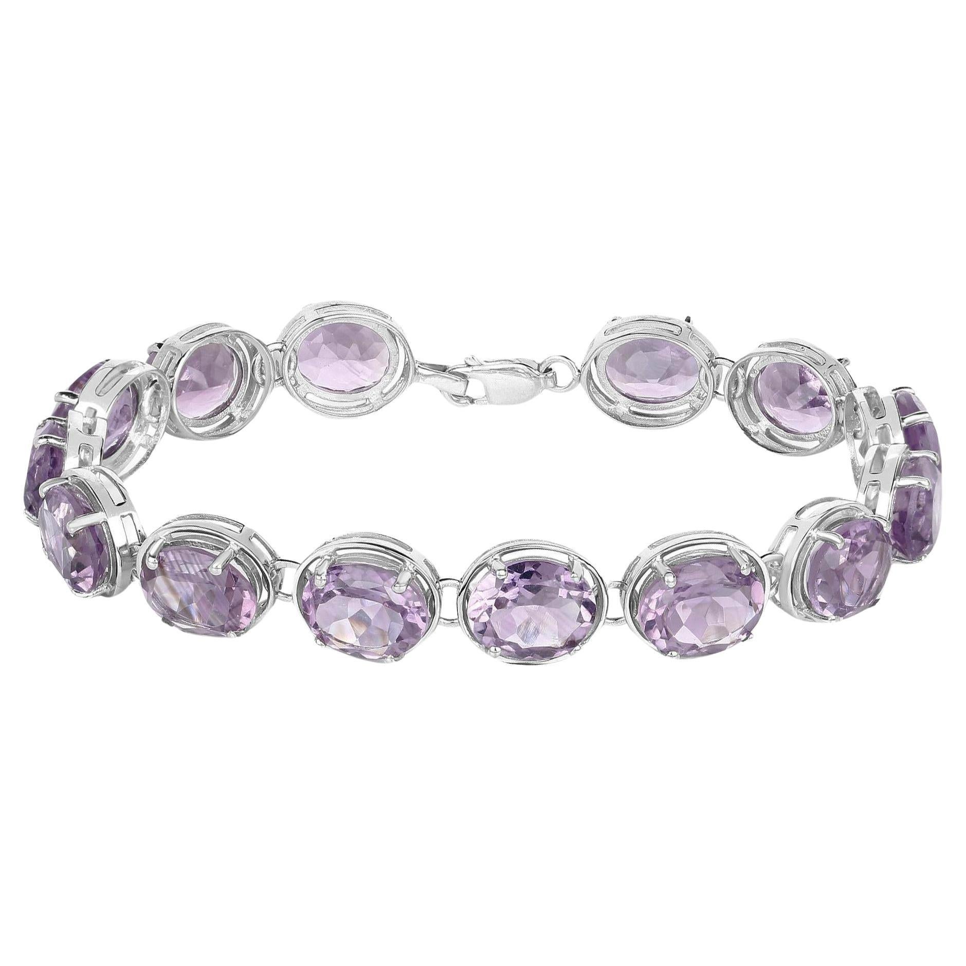 Natural Amethyst Bracelet 30 Carats Sterling Silver For Sale