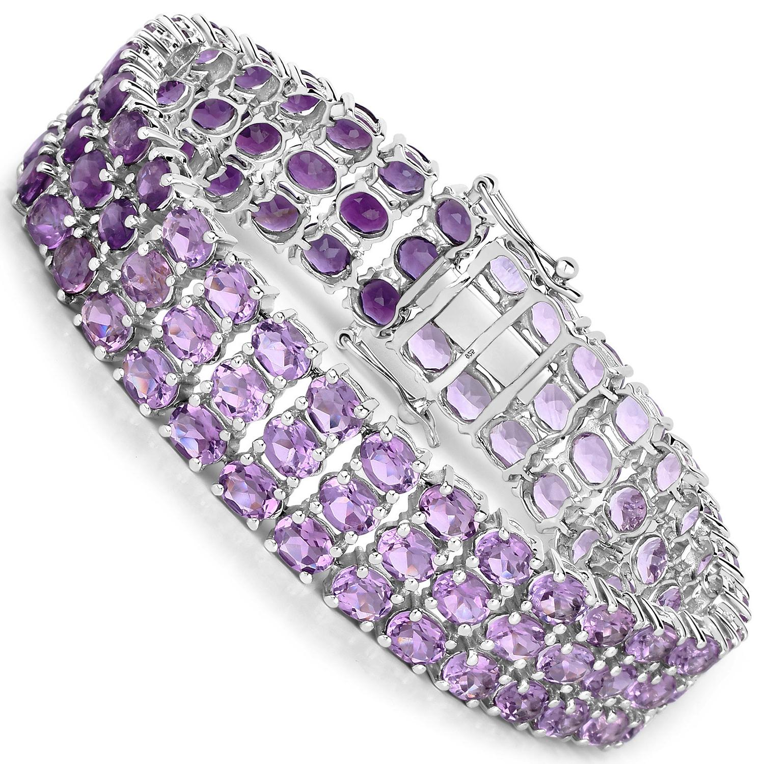 Modern Natural Amethyst Bracelet Light to Dark 32.30 Carats Sterling Silver For Sale
