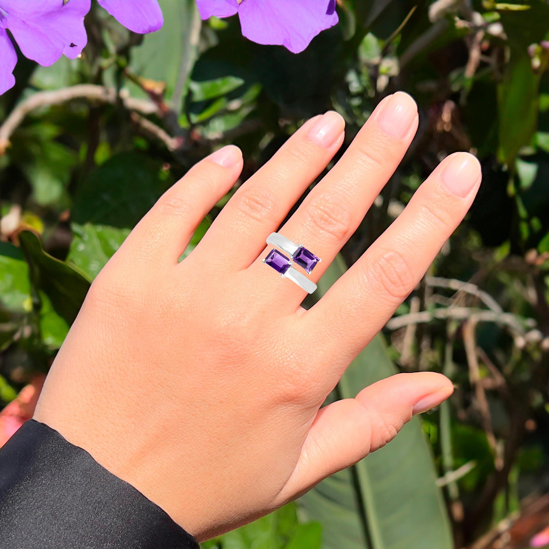 Octagon Cut Natural Amethyst Bypass Ring 2.04 Carats For Sale