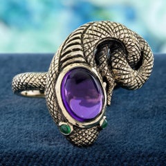 Natural Amethyst Cabochon Serpent Ring in Solid 9K Yellow Gold