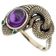 Natural Amethyst Cabochon Serpent Ring in Solid 9K Yellow Gold