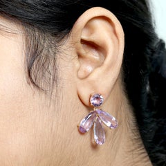 Natural Amethyst Cluster Drop Earrings 18k Yellow