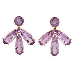 Natural Amethyst Cluster Drop Earrings 18k Yellow