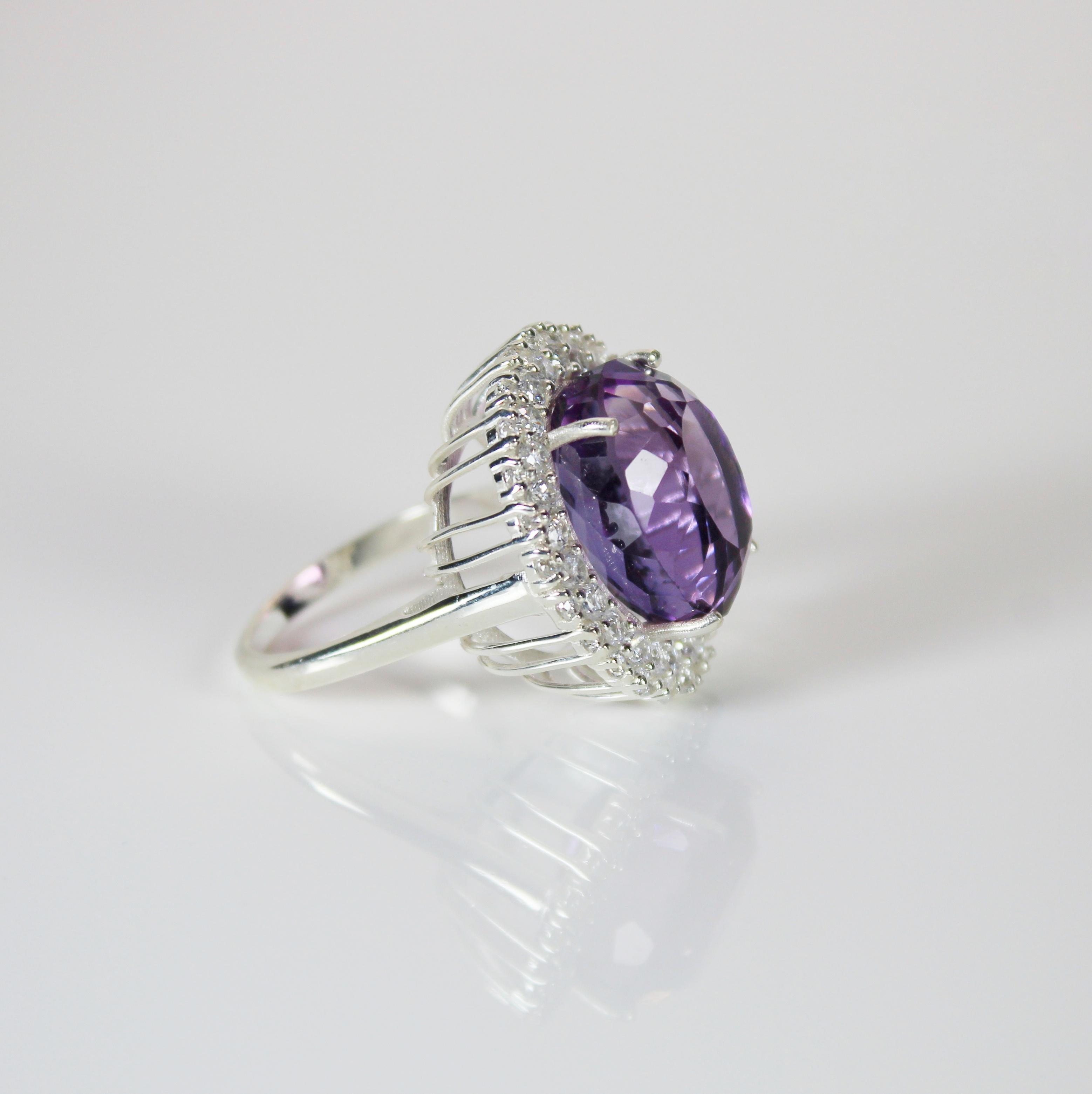 Oval Cut Natural Amethyst Cocktail Ring For Sale