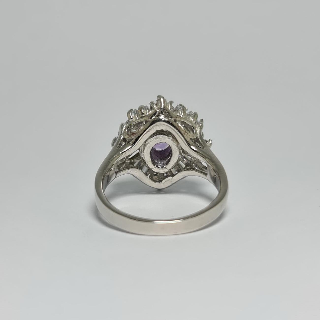 Women's Natural Amethyst Cubic Zirconia .925 Sterling Silver Rhodium Plated Ring For Sale