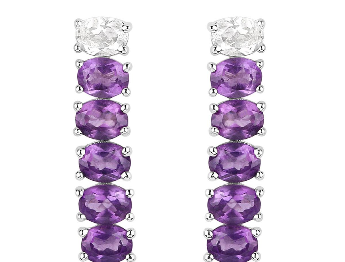 Contemporary Natural Amethyst Dangle Earrings White Topaz Top 7.5 Carats  For Sale