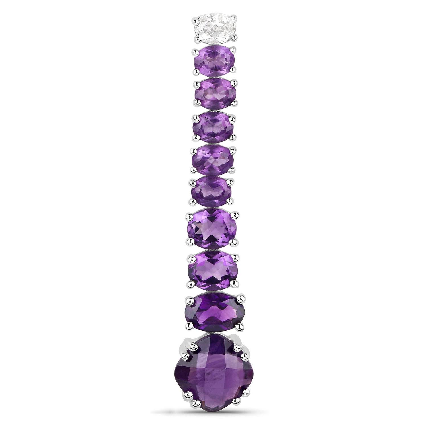 Mixed Cut Natural Amethyst Dangle Earrings White Topaz Top 7.5 Carats For Sale