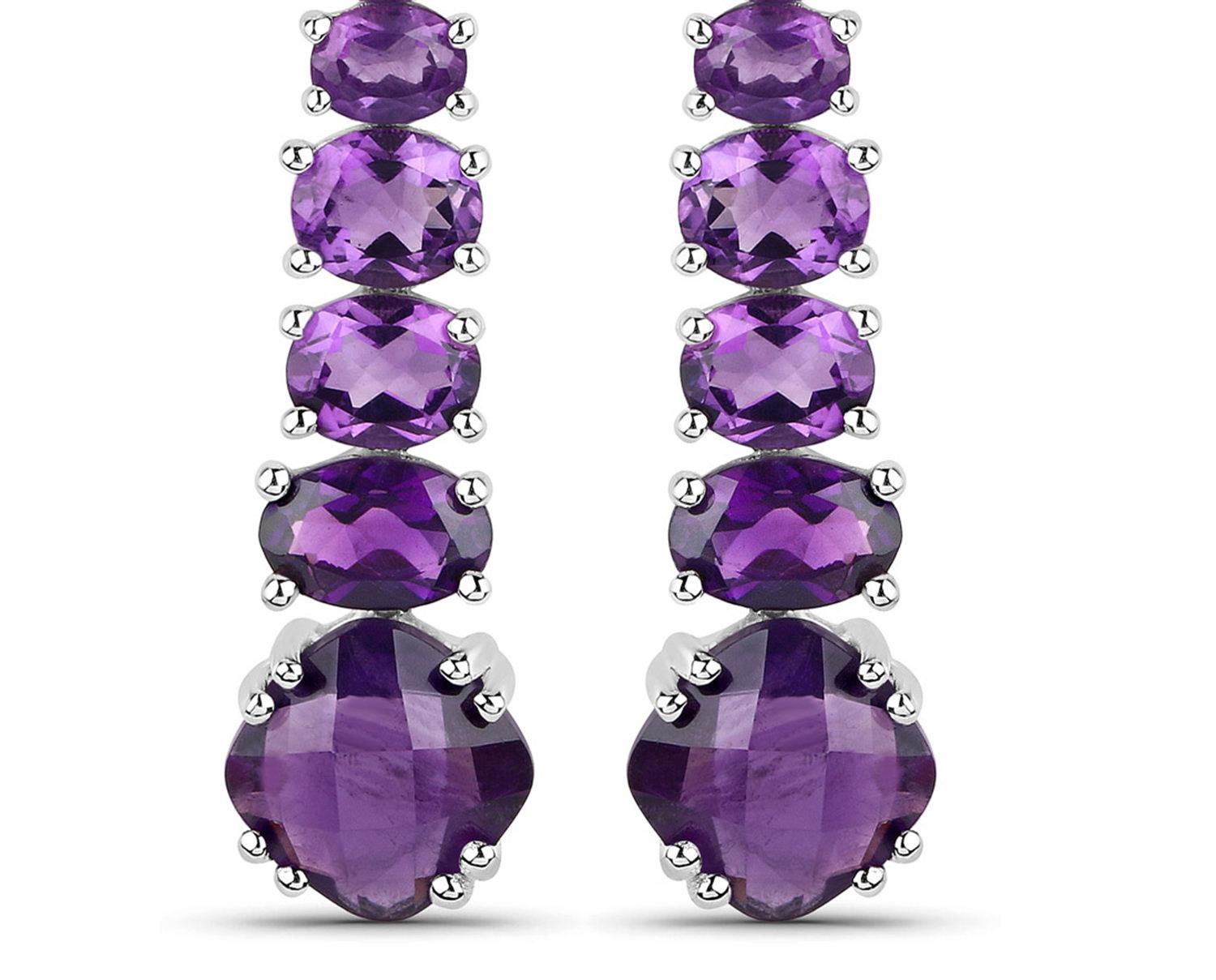 Women's or Men's Natural Amethyst Dangle Earrings White Topaz Top 7.5 Carats  For Sale