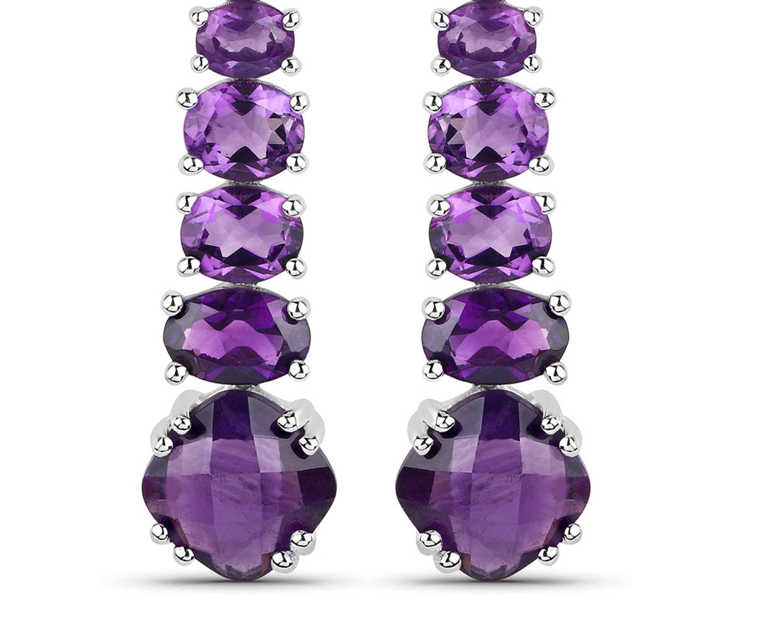 Women's or Men's Natural Amethyst Dangle Earrings White Topaz Top 7.5 Carats For Sale