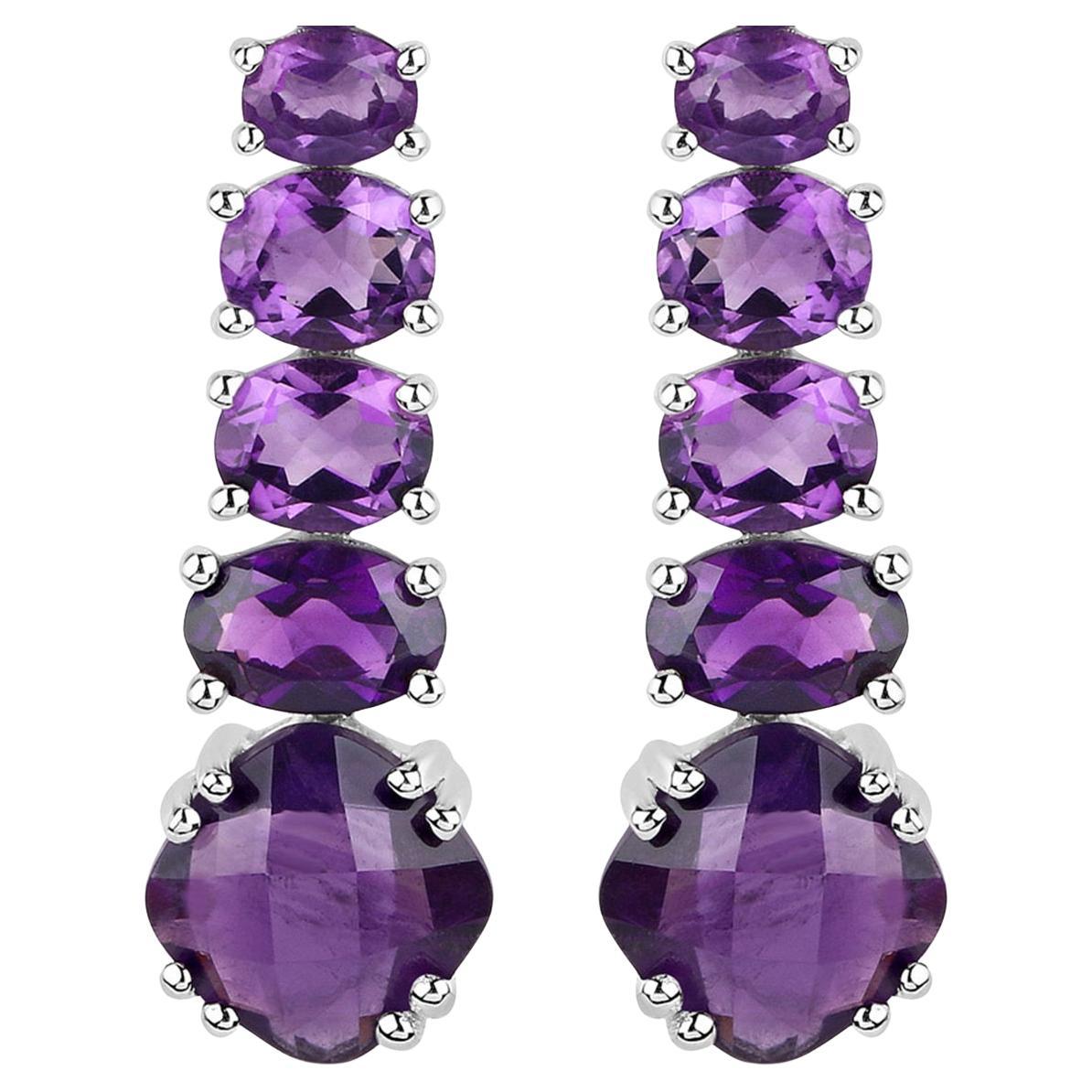 Women's or Men's Natural Amethyst Dangle Earrings White Topaz Top 7.5 Carats For Sale