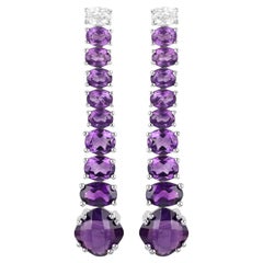 Natural Amethyst Dangle Earrings White Topaz Top 7.5 Carats 