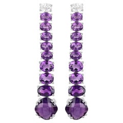 Natural Amethyst Dangle Earrings White Topaz Top 7.5 Carats 