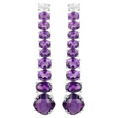 Natural Amethyst Dangle Earrings White Topaz Top 7.5 Carats