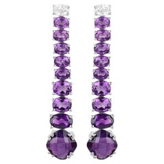 Pendientes Colgantes Amatista Natural Topacio Blanco 7,5 Quilates