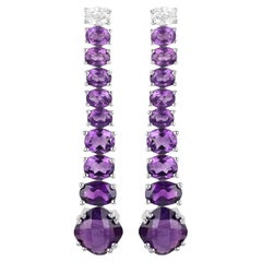 Natural Amethyst Dangle Earrings White Topaz Top 7.5 Carats