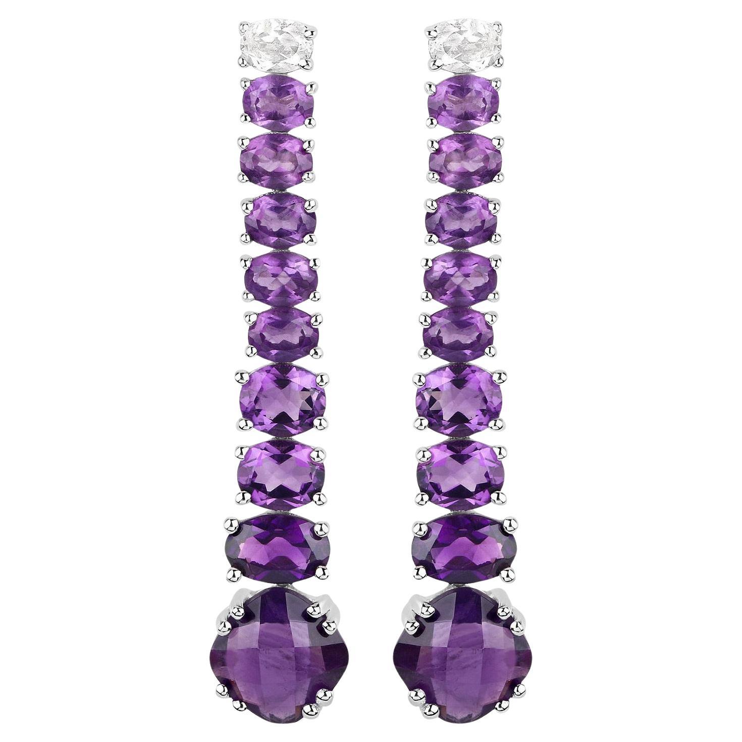 Natural Amethyst Dangle Earrings White Topaz Top 7.5 Carats