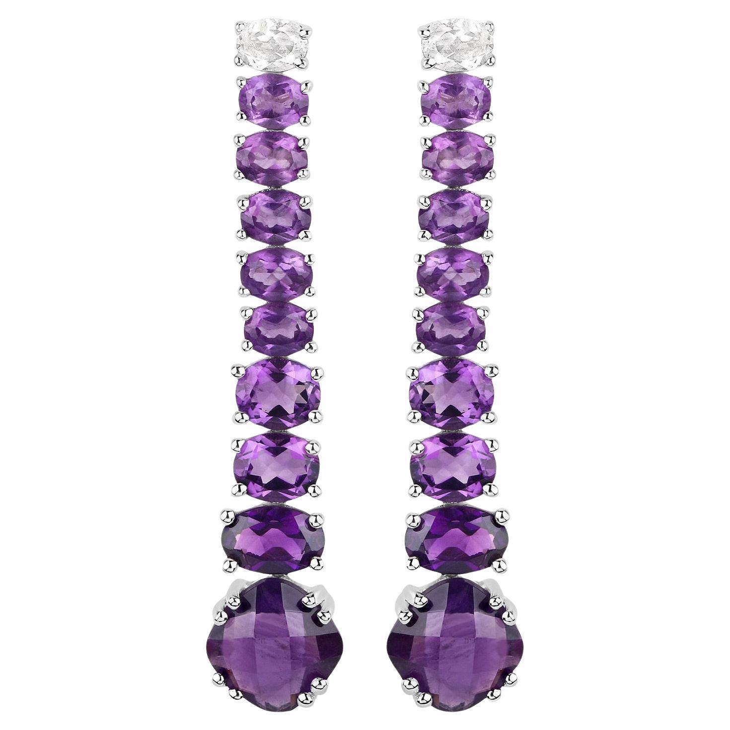 Natürlicher Amethyst-Ohrhänger mit weißem Topas 7,5 Karat und weißem Topas