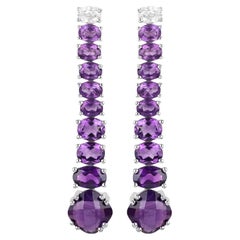 Natural Amethyst Dangle Earrings White Topaz Top 7.5 Carats