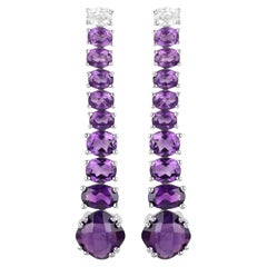 Natural Amethyst Dangle Earrings White Topaz Top 7.5 Carats