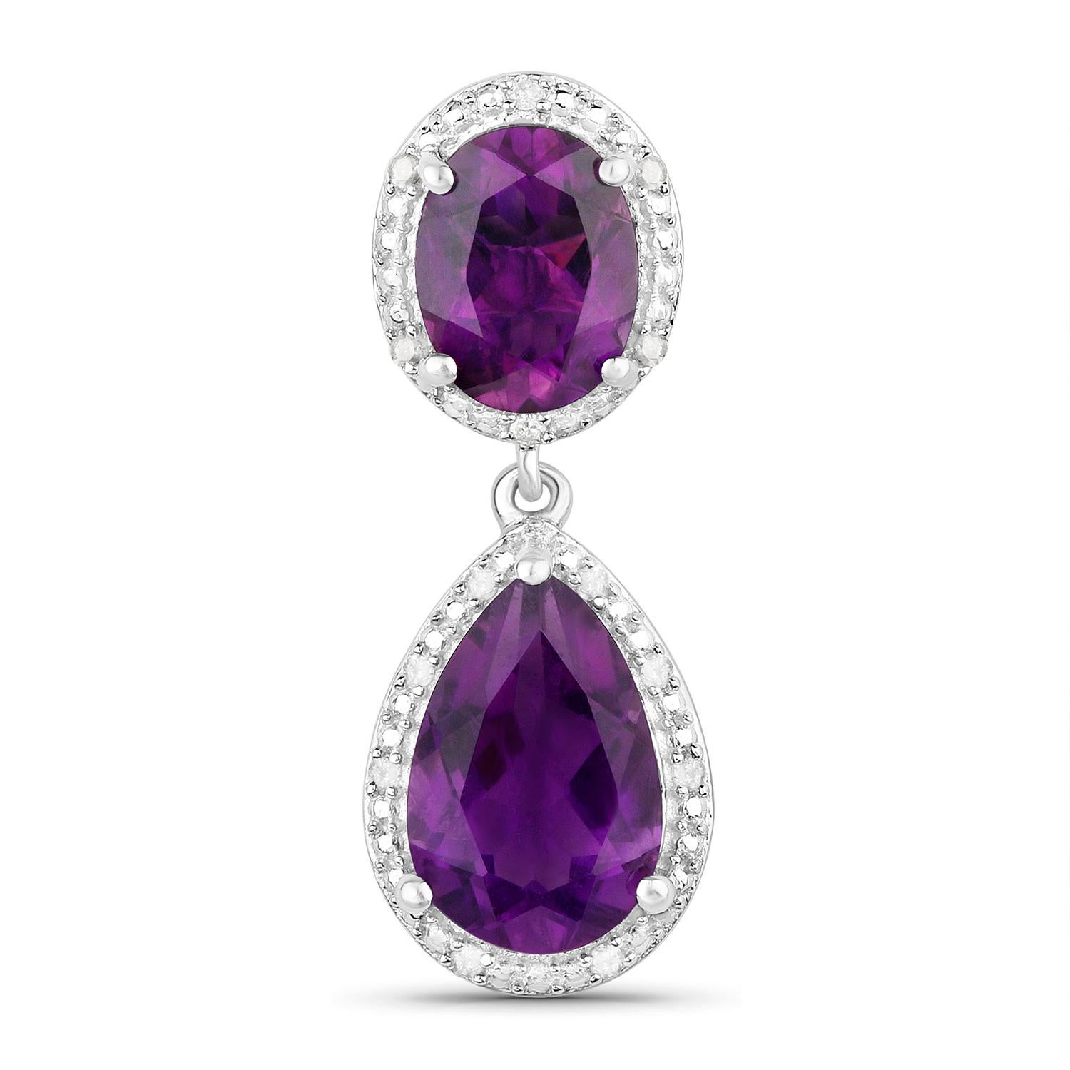 Mixed Cut Natural Amethyst Dangle Earrings With Diamonds 8.45 Carats Total For Sale