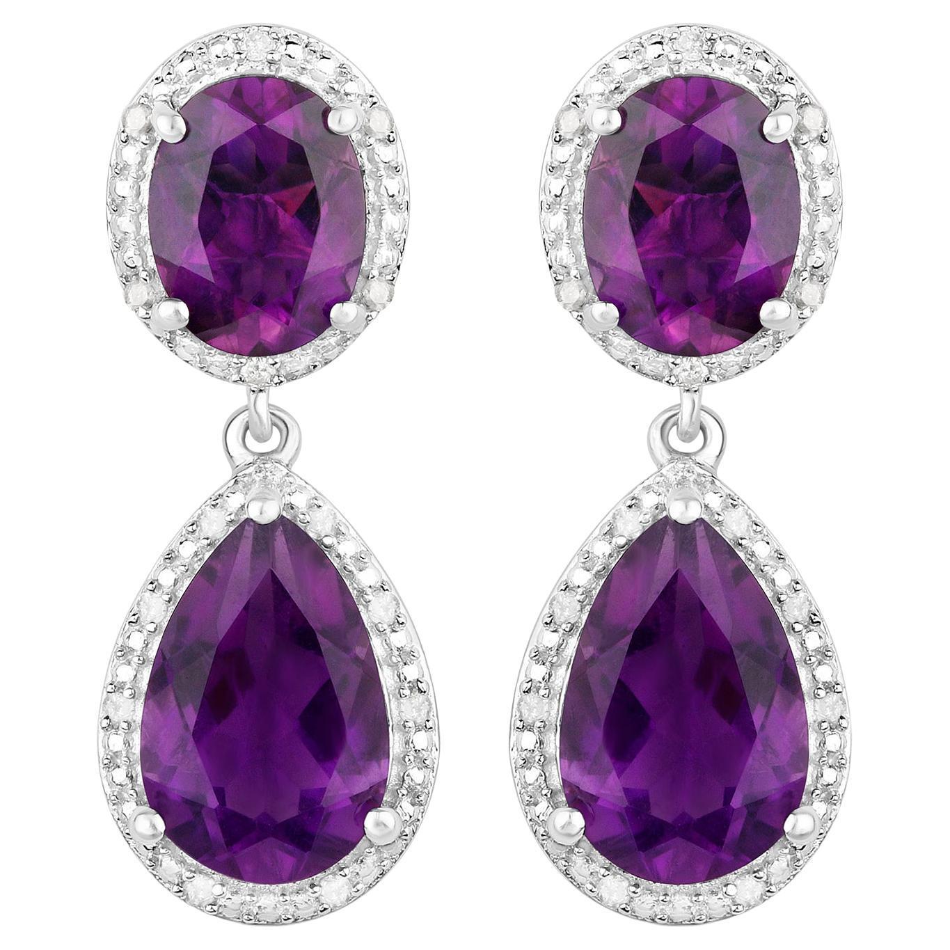 Pendants d'oreilles avec améthyste naturelle et diamants 8,45 carats au total Pour femmes en vente