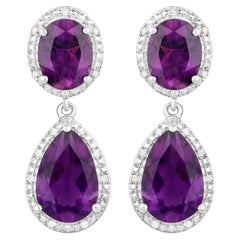 Natural Amethyst Dangle Earrings With Diamonds 8.45 Carats Total