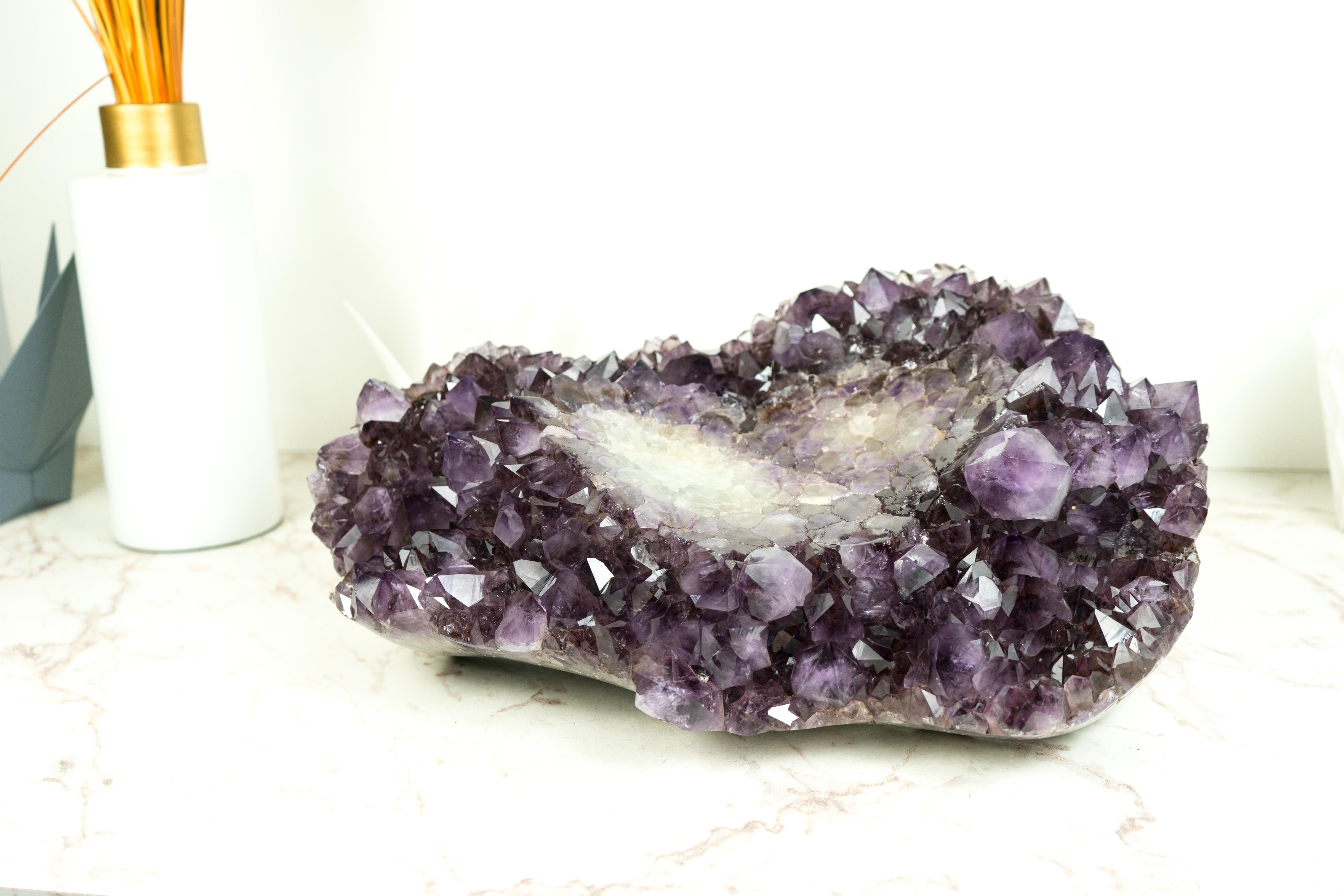Natural Amethyst Decorative Crystal Bowl, Hand Carved Deep Purple Amethyst Plate 5