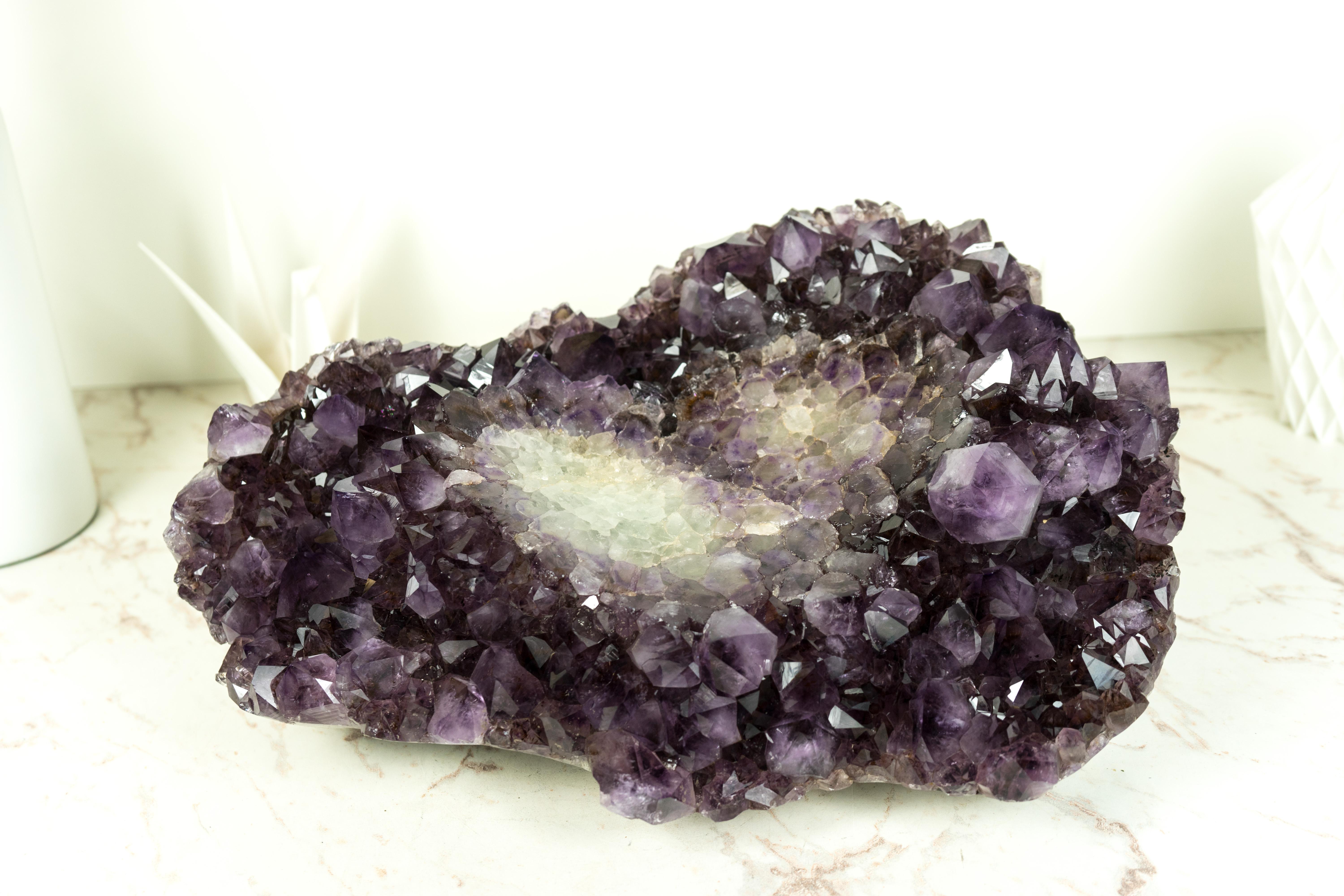 Natural Amethyst Decorative Crystal Bowl, Hand Carved Deep Purple Amethyst Plate 8