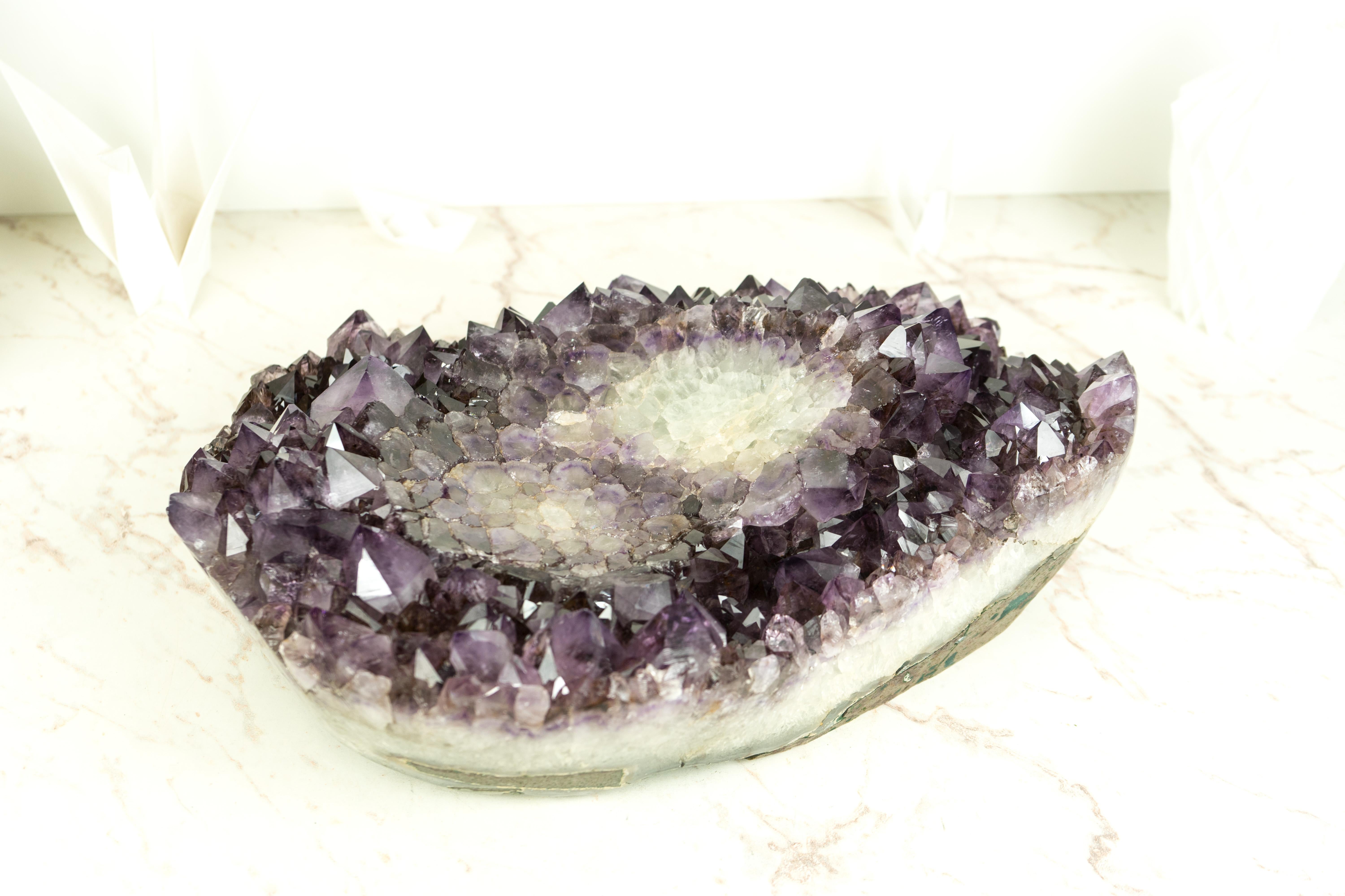 Natural Amethyst Decorative Crystal Bowl, Hand Carved Deep Purple Amethyst Plate In New Condition In Ametista Do Sul, BR