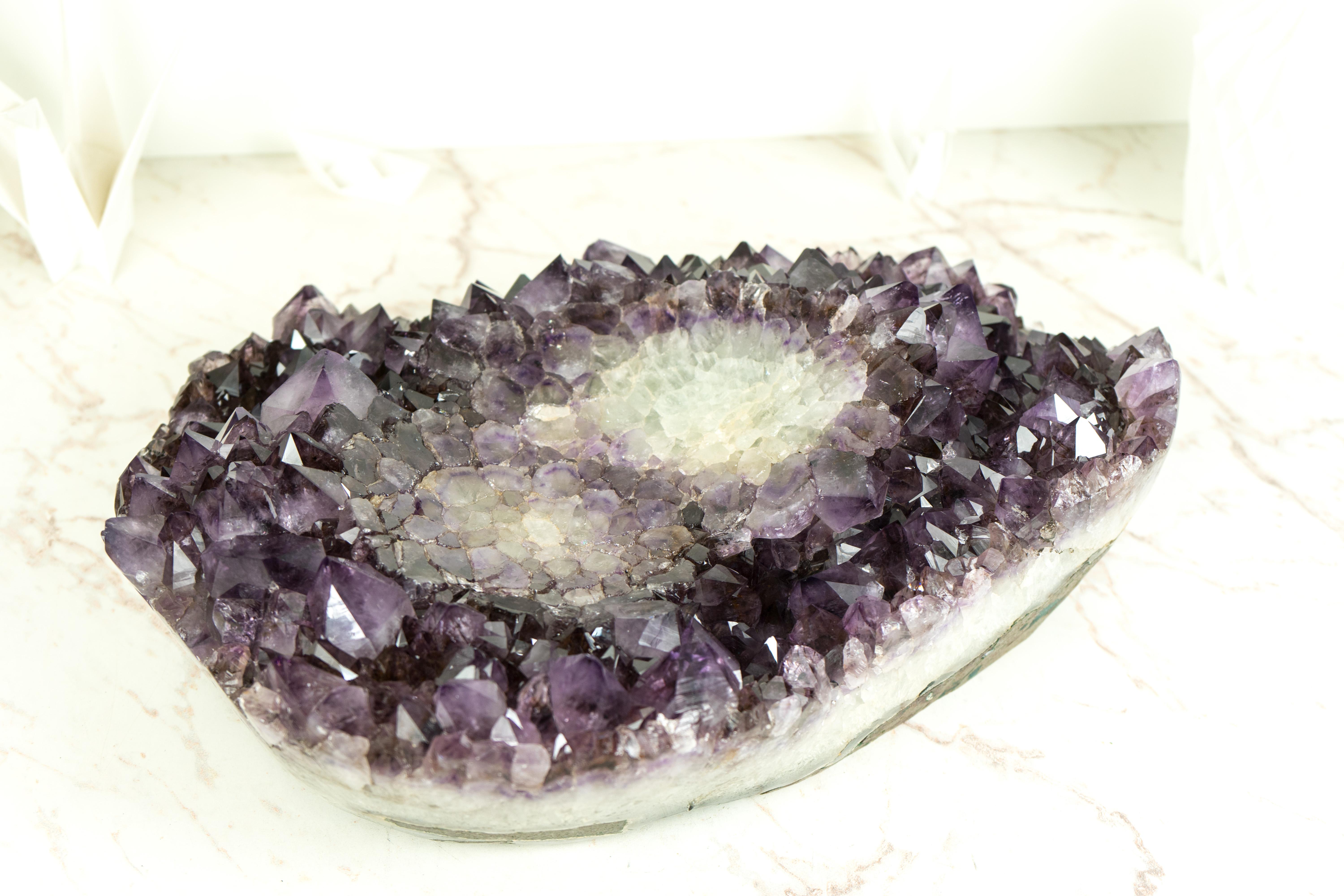 Contemporary Natural Amethyst Decorative Crystal Bowl, Hand Carved Deep Purple Amethyst Plate