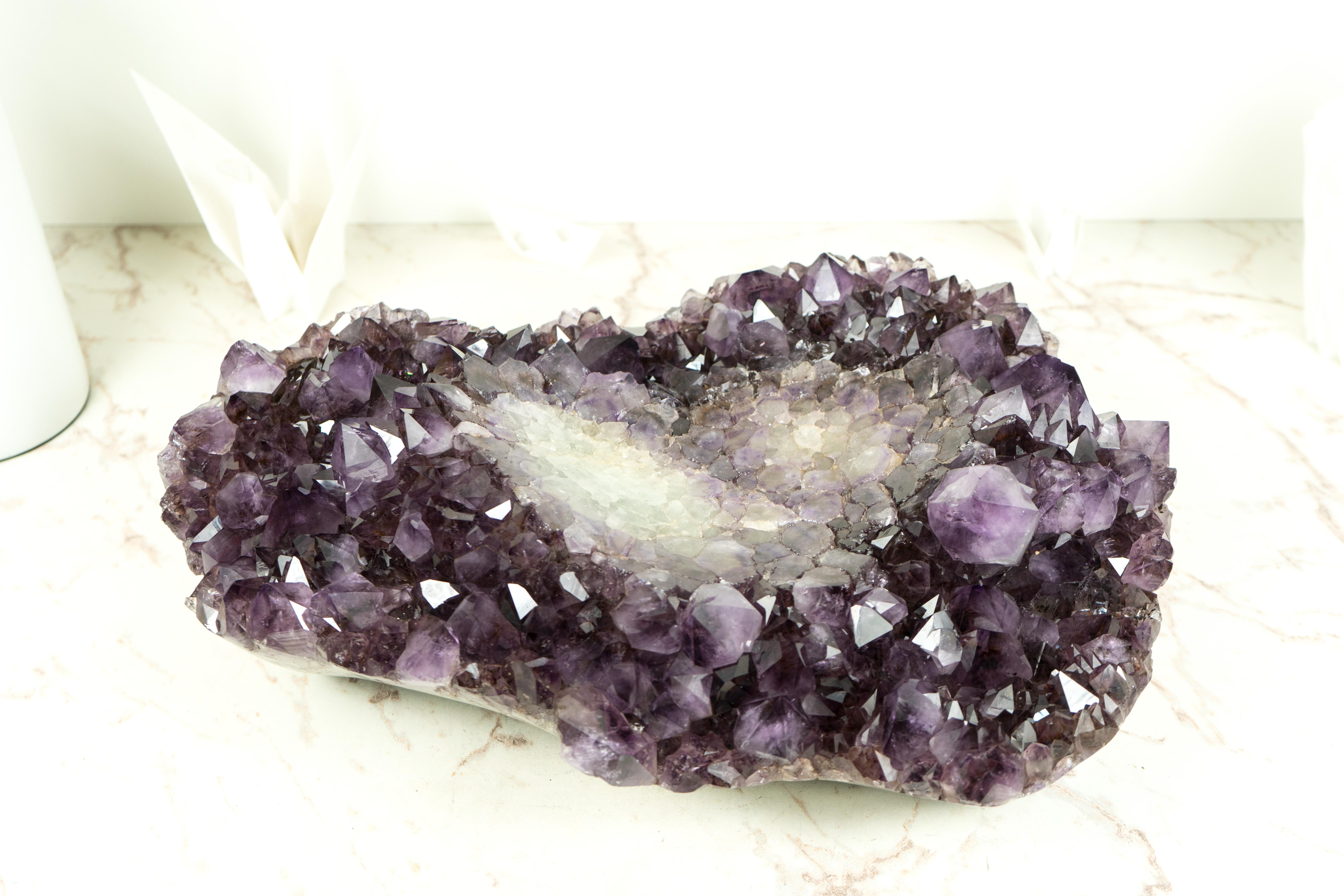 Natural Amethyst Decorative Crystal Bowl, Hand Carved Deep Purple Amethyst Plate 1