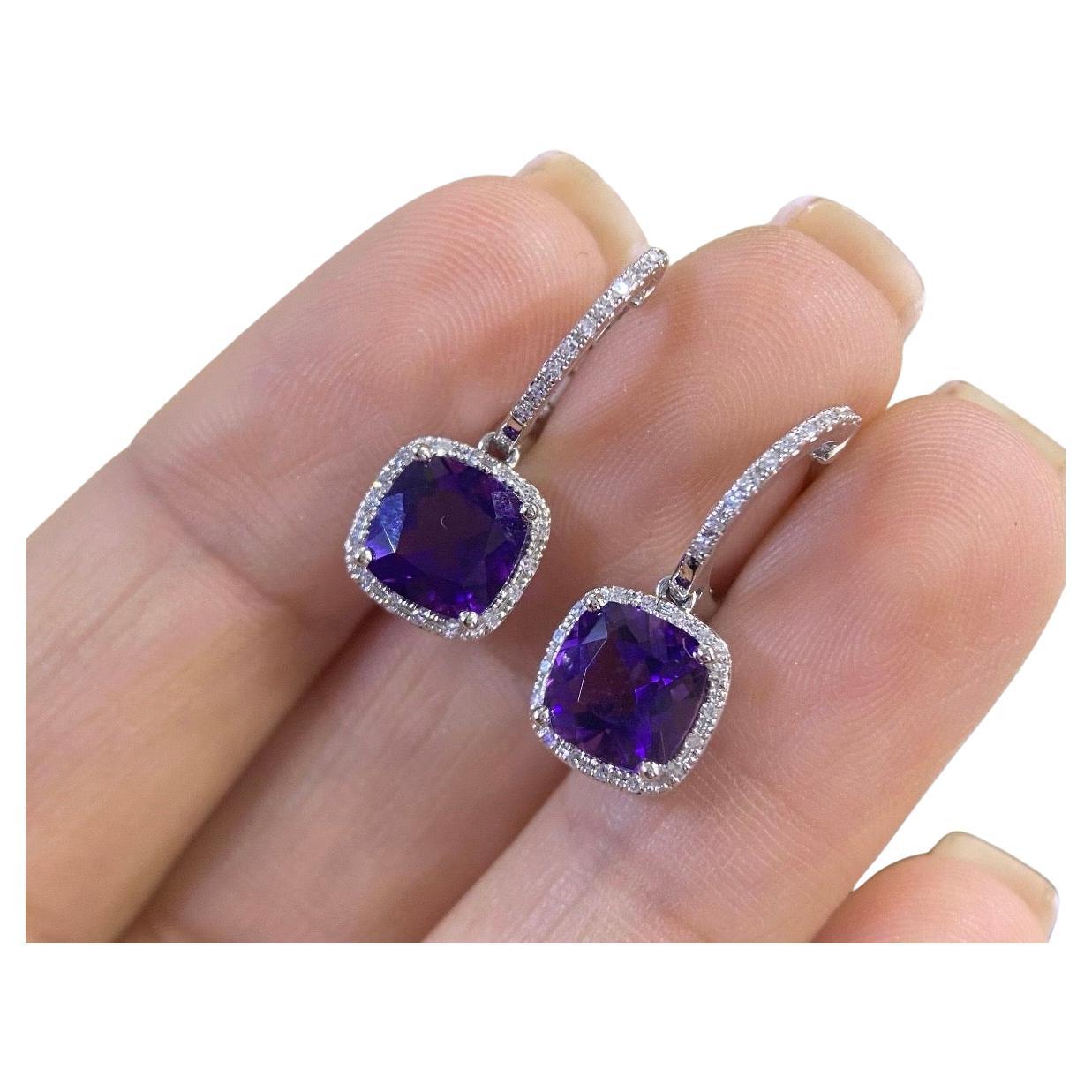 14K Gold Amethyst 2.79ct & Diamond 0.15ct Stud Earrings, India