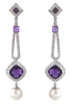 Natural Amethyst & Diamond Earring in 18k Gold