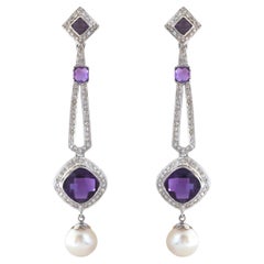 Natural Amethyst & Diamond Earring in 18k Gold Natural Amethyst & Diamond Earring in 18k Gold